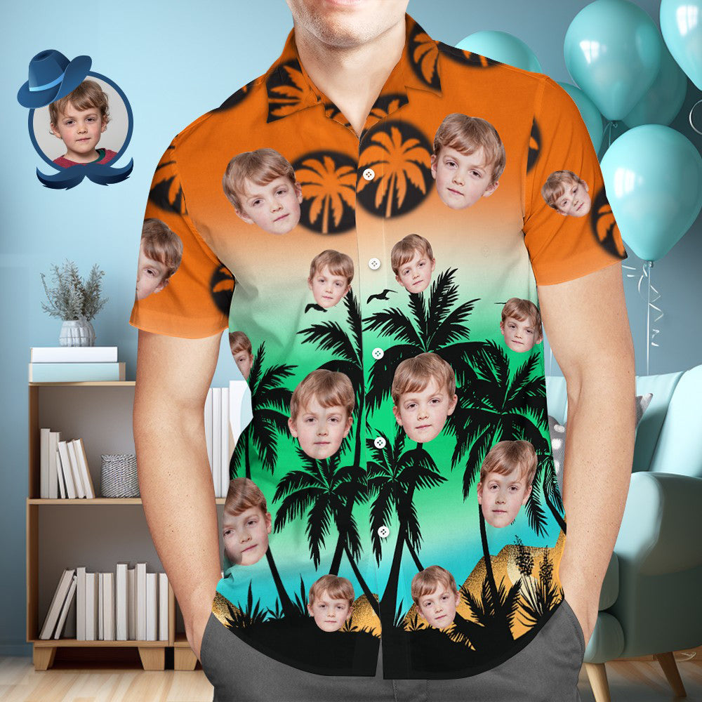 Custom Face All Over Print Hawaiian Shirt Flowers And Leaves Beach Party