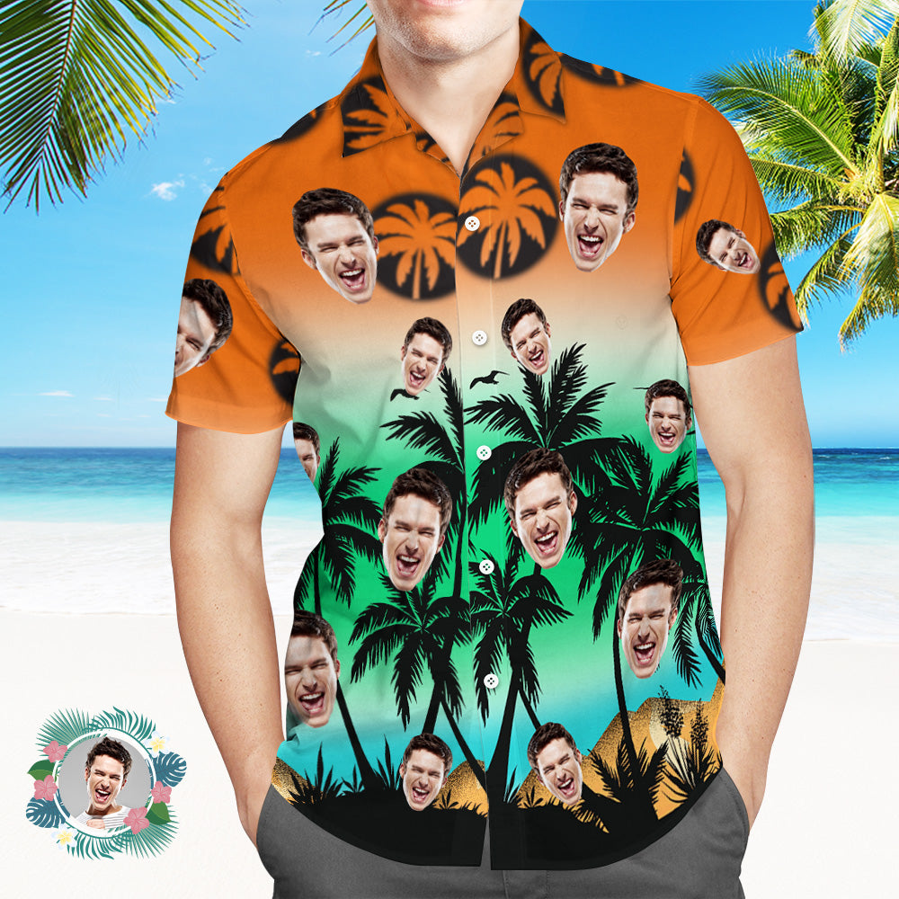 Custom Face All Over Print Hawaiian Shirt Flowers And Leaves Beach Party