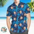Custom Face All Over Print Hawaiian Shirt Flowers And Leaves Blue Beach Shirt