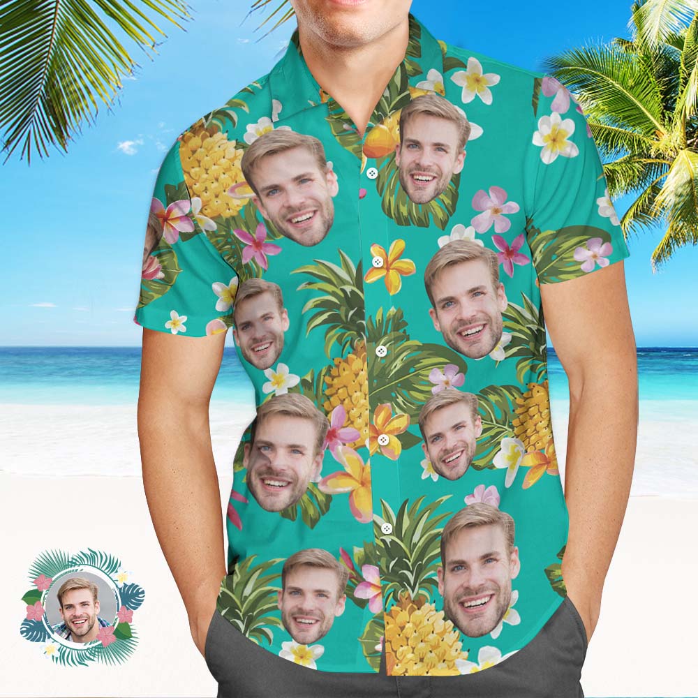 Custom Logo All Over Print Hawaiian Shirt Pineapples Shirts Gift for Him