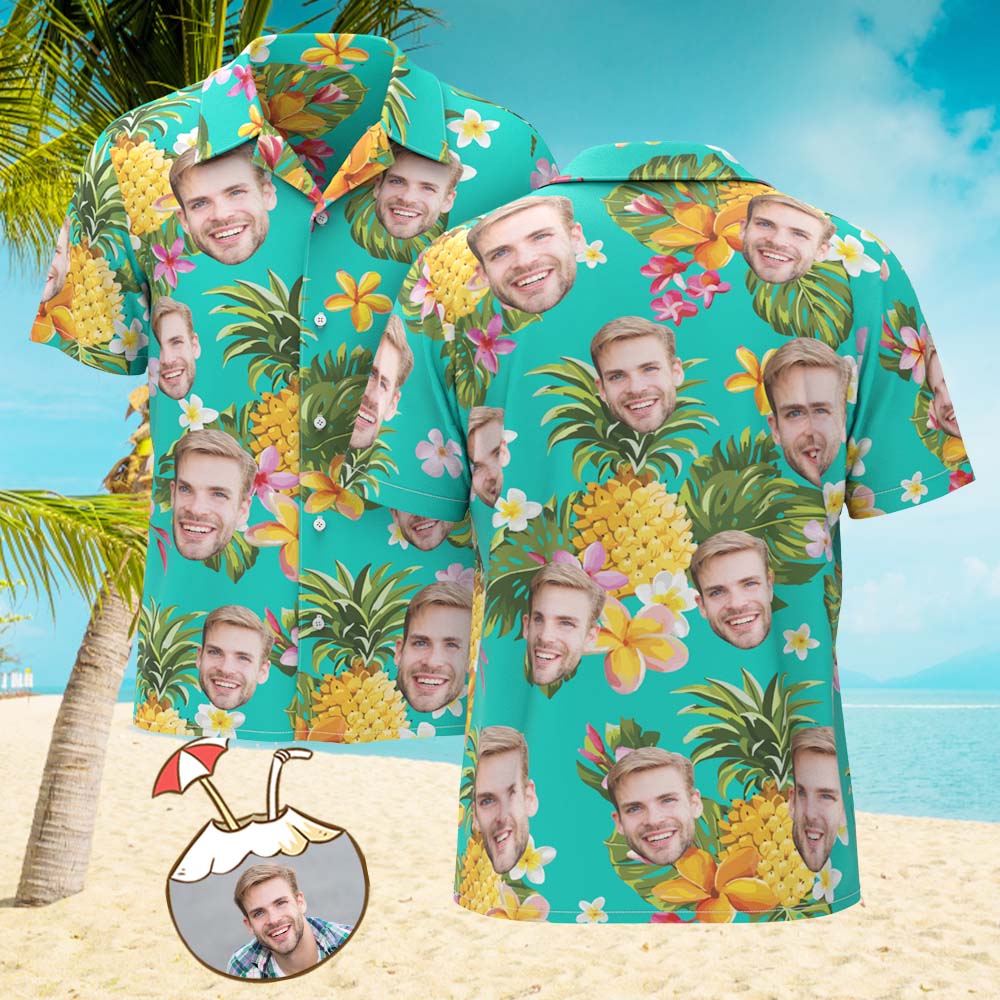 Custom Logo All Over Print Hawaiian Shirt Pineapples Shirts Gift for Him