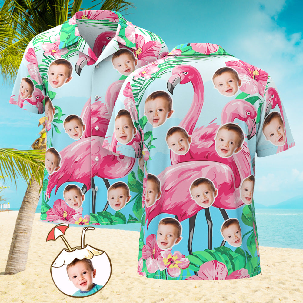 Custom Face All Over Print Hawaiian Shirt Flamingo Summer Hawaiian Shirt for Men
