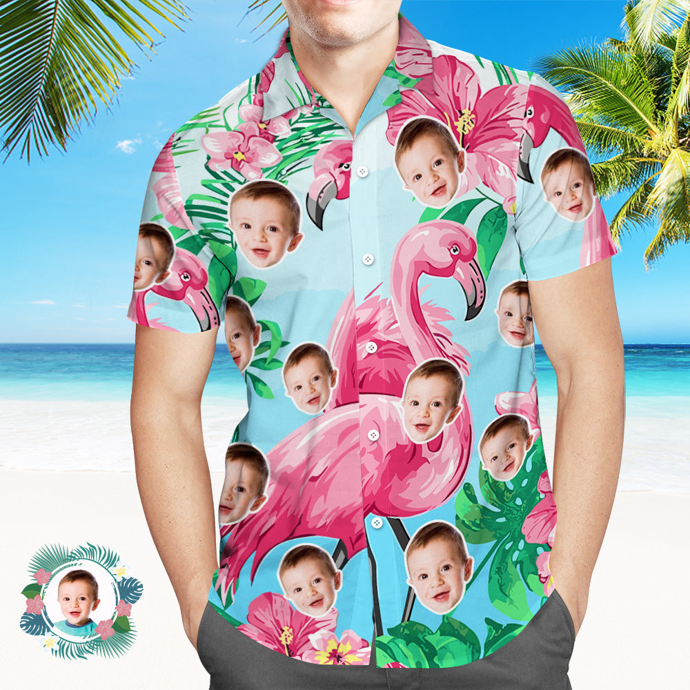 Custom Face All Over Print Hawaiian Shirt Flamingo Summer Hawaiian Shirt for Men