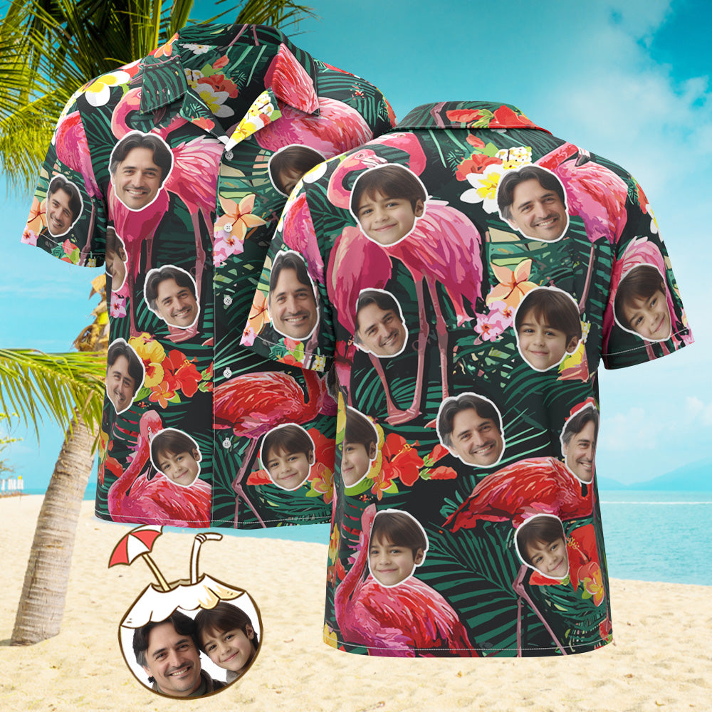 Custom Face All Over Print Hawaiian Shirt Cartoon Flamingo Men's Shirt Beach Party