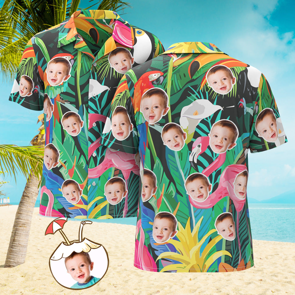 Custom Face All Over Print Hawaiian Shirt Flamingo Flower Hawaii Shirt