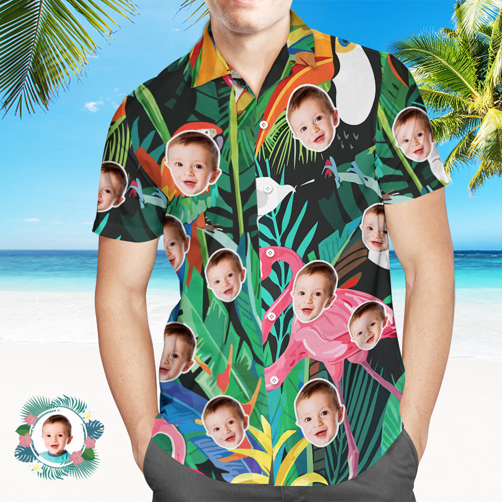 Custom Face All Over Print Hawaiian Shirt Flamingo Flower Hawaii Shirt