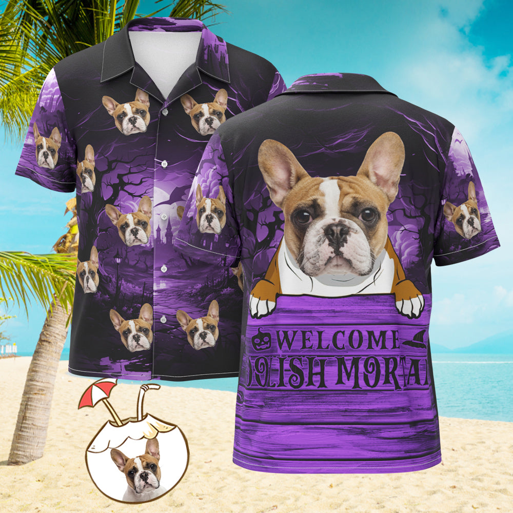 Custom Face Hawaiian Shirt Men's Welcome Foolish Mortals Shirts Halloween Gifts
