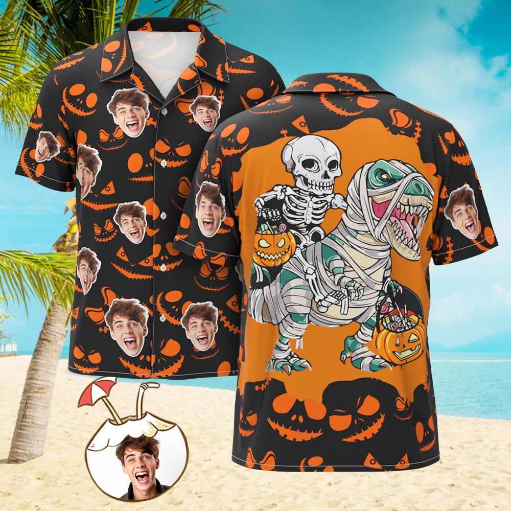 Custom Face Hawaiian Shirt Men's Halloween Funny Pumpkin Shirts Halloween Gifts