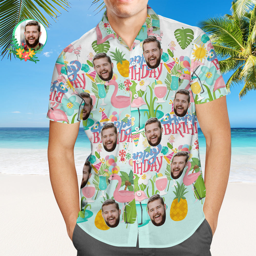 Custom Happy Birthday Logo Hawaiian Shirt Flamingo Party Personalized Logo Shirt