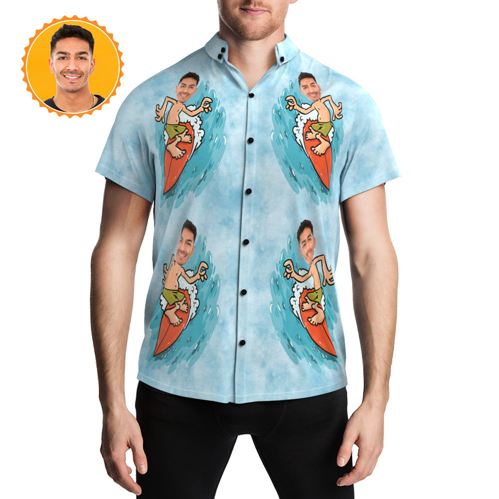Custom Face Hawaiian Shirts Sea Surfing Shirt for Summer Party Surfing Hawaiian Style Surfing Hawaiian Style