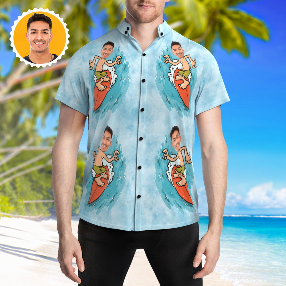 Custom Face Hawaiian Shirts Sea Surfing Shirt for Summer Party Surfing Hawaiian Style Surfing Hawaiian Style
