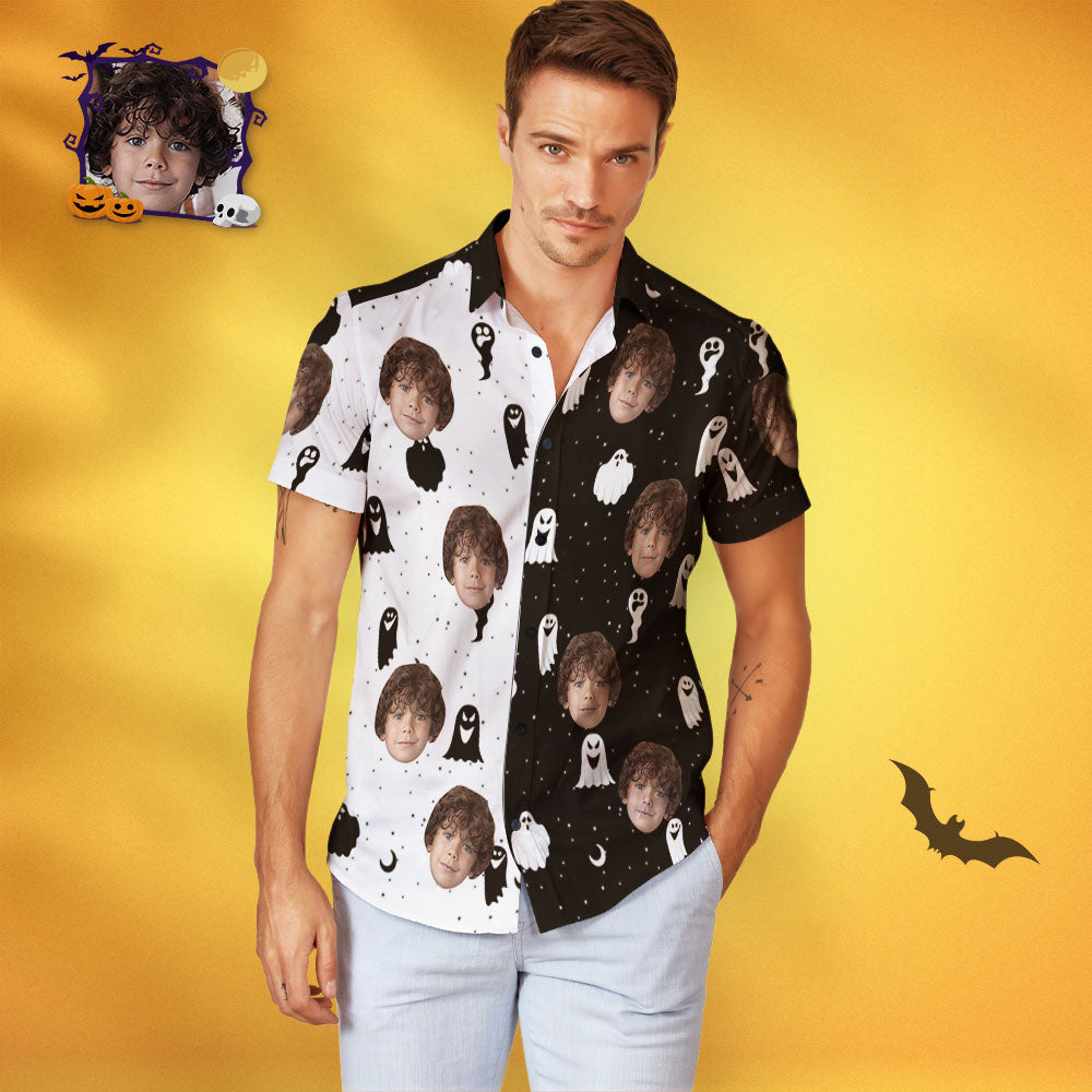 Men's Custom Face Halloween Hawaiian Shirt Halloween Print Two Tone Shirt
