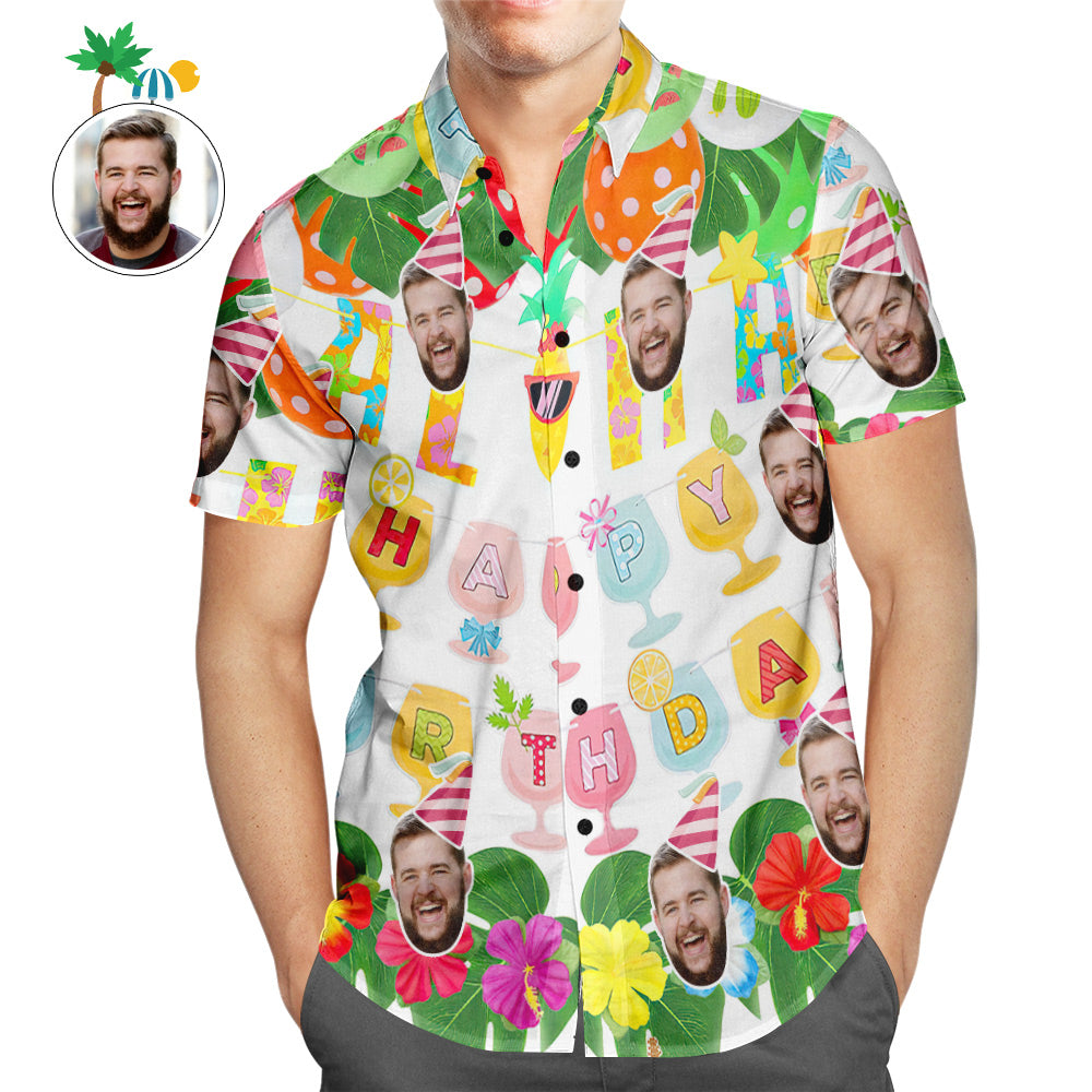 Custom Aloha Happy Birthday Hawaiian Shirt Personalized Face Shirt