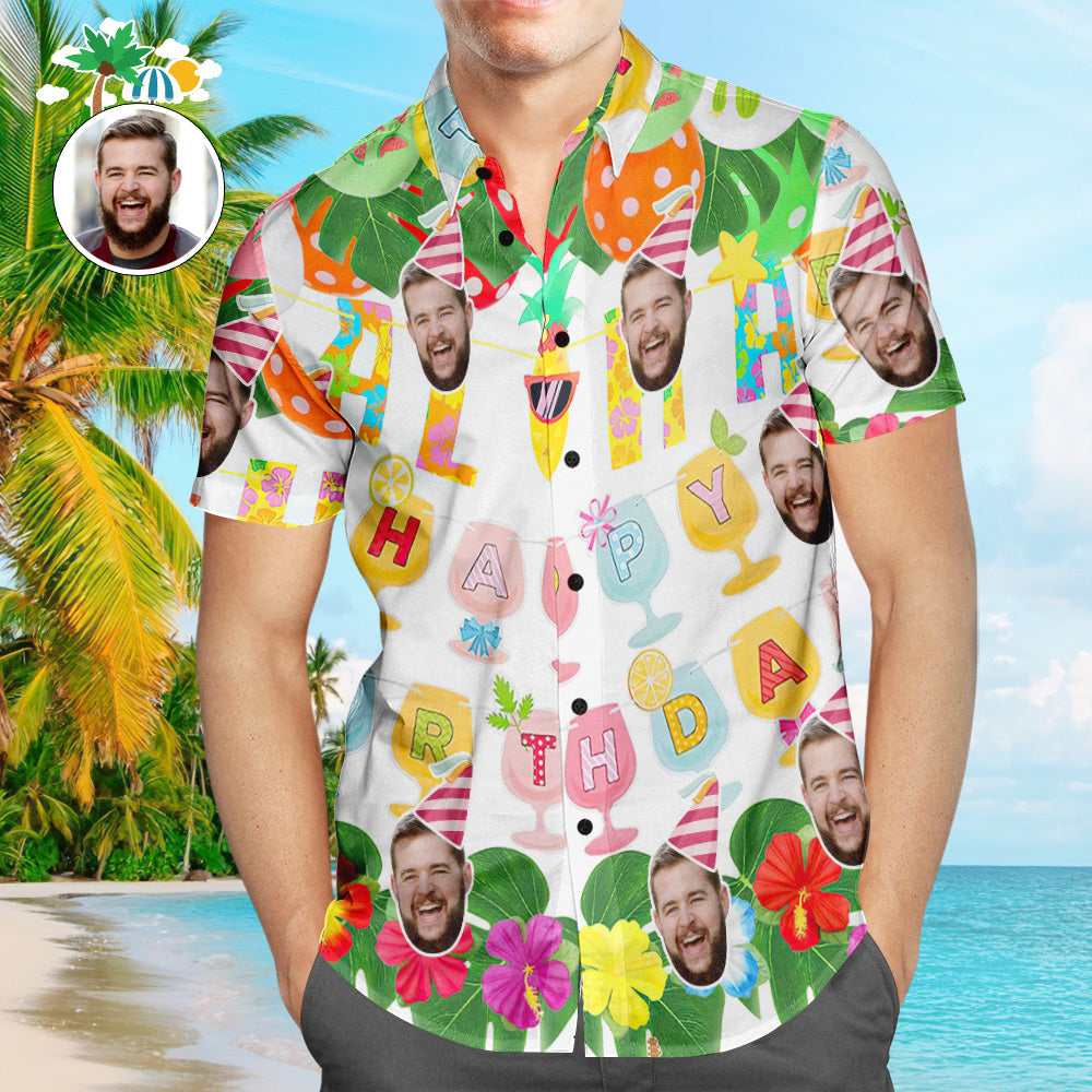 Custom Aloha Happy Birthday Hawaiian Shirt Personalized Face Shirt