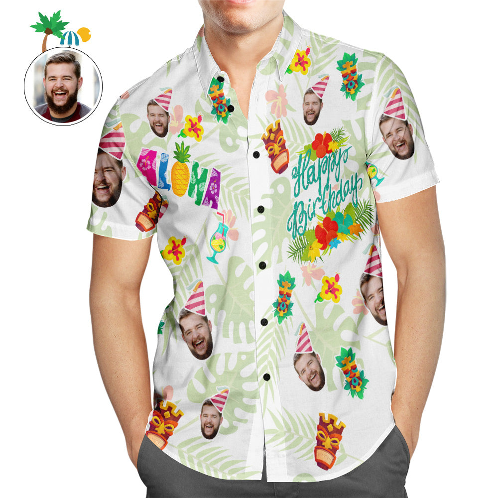Custom Aloha Hawaiian Shirt Happy Birthday Personalized Face Shirt