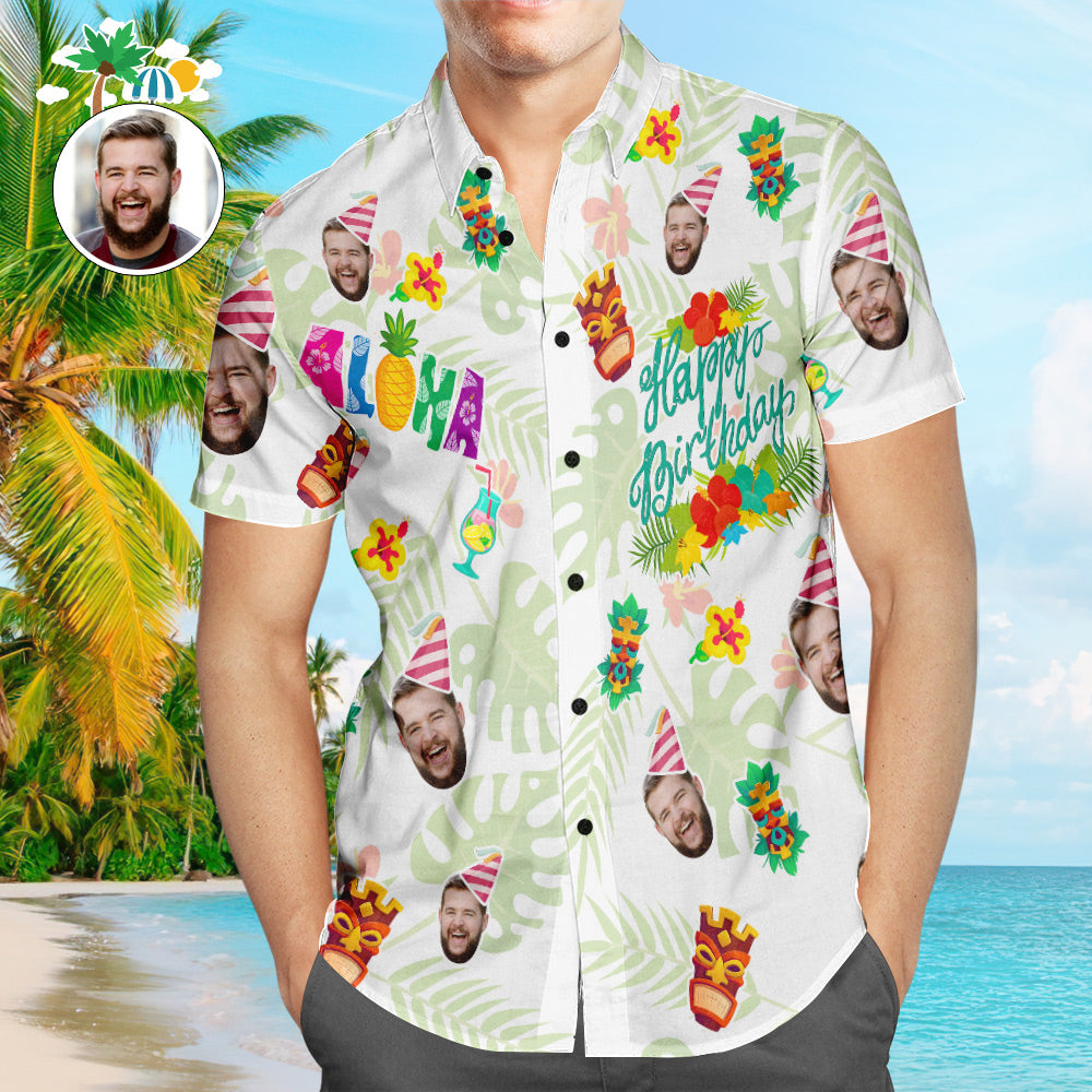 Custom Aloha Hawaiian Shirt Happy Birthday Personalized Face Shirt