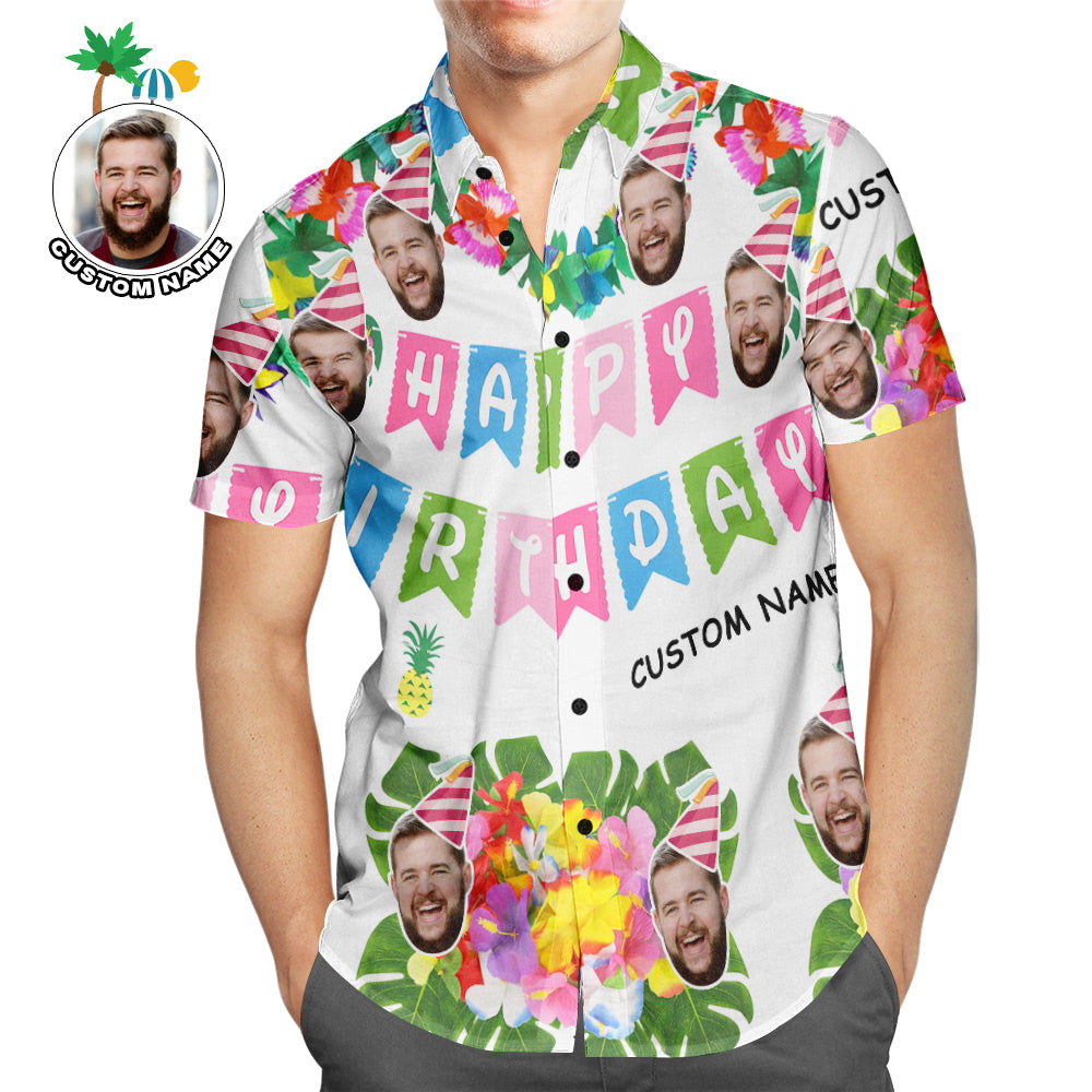 Custom Aloha Birthday Party Hawaiian Shirt Personalized Face Shirt