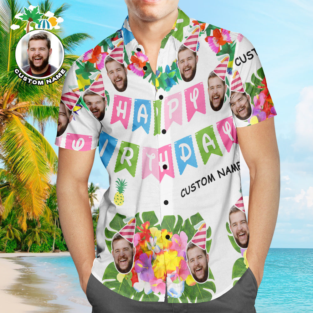 Custom Aloha Birthday Party Hawaiian Shirt Personalized Face Shirt