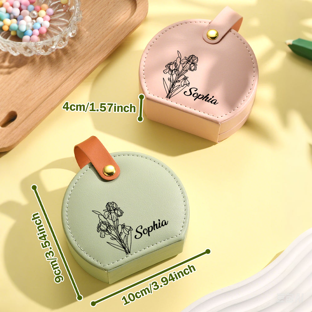 Personalized Birth Flower Leather Jewelry Box with Name Jewelry Box Gift for Her