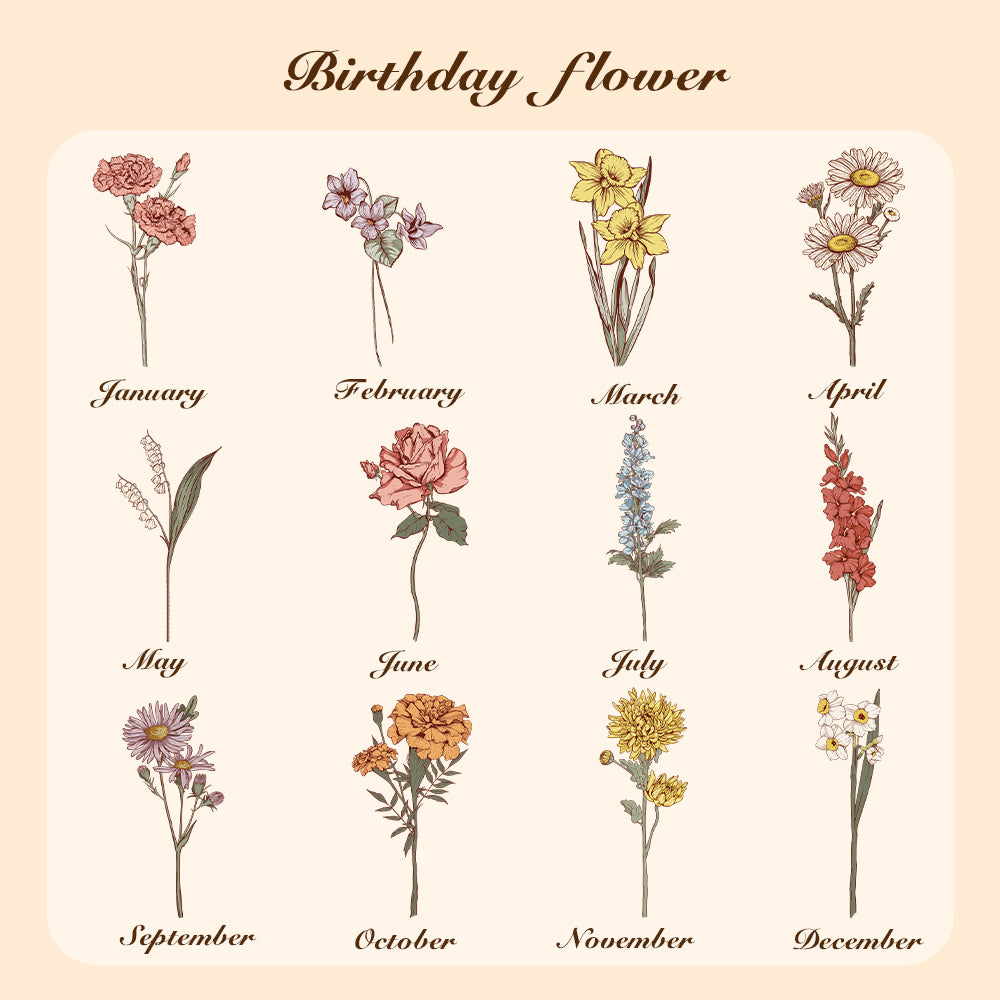 Personalized Birth Flower Leather Jewelry Box with LED Makeup Mirror Birthday Gift for Her