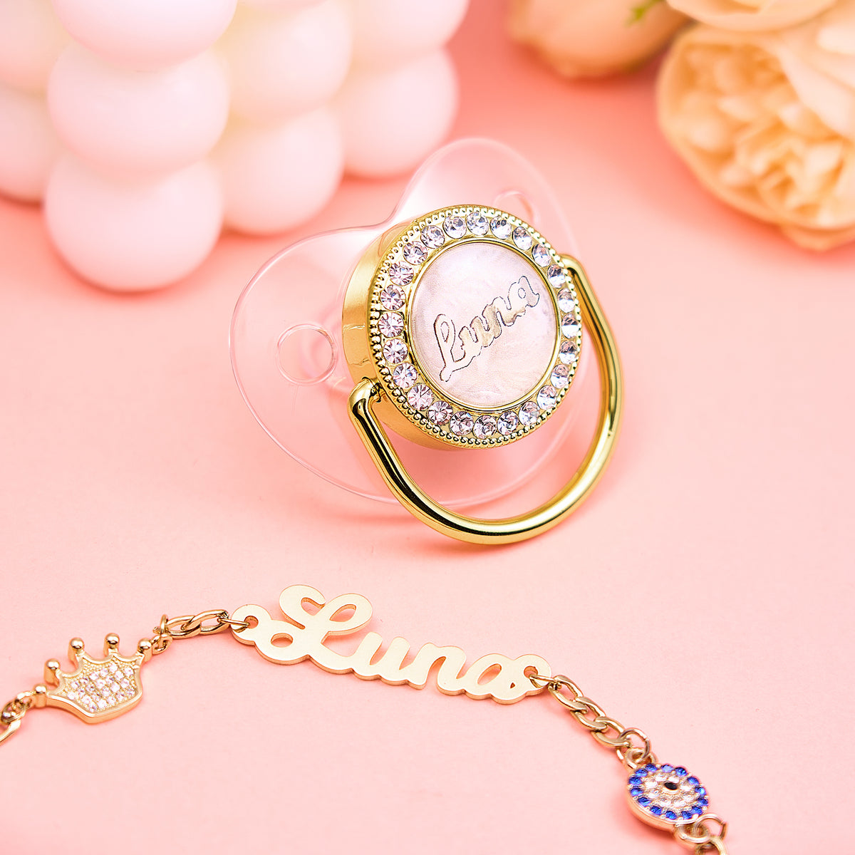 Custom Name Pacifier With Name Chain Dummy Soother and Clip Orthodontic Pacifier