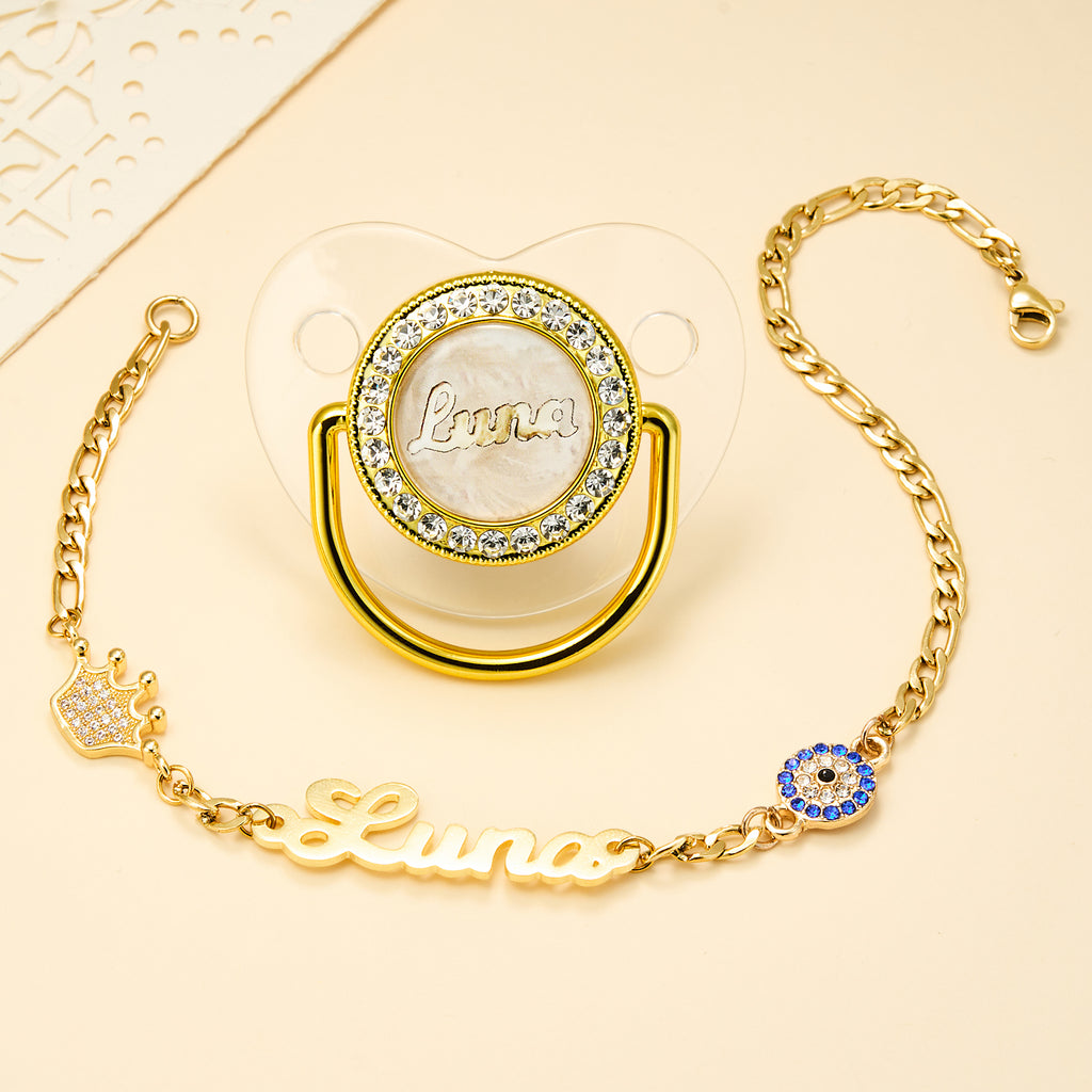 Custom Name Pacifier With Name Chain Dummy Soother and Clip Orthodontic Pacifier