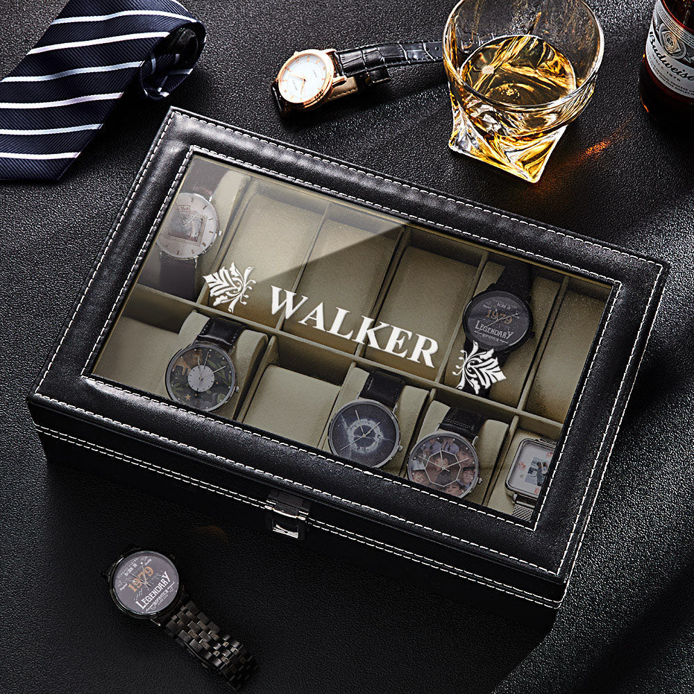 Personalized Watch Box - Holds 12 Watches, Watch Case, Watch Organizer, Watch Storage, Engraved, Monogram, Custom Designs