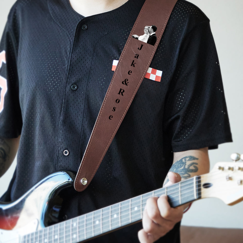Custom Engraved Photo Guitar Strap Shadow Carving Unique Gifts