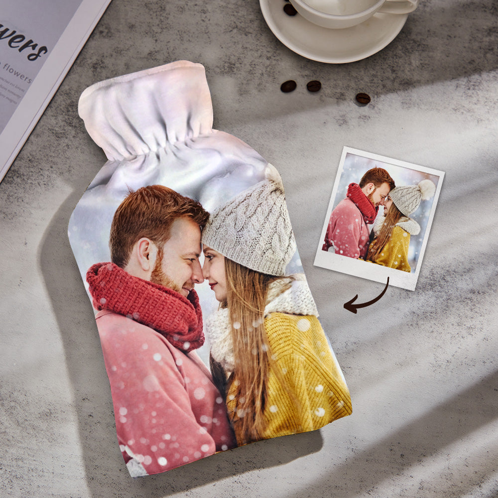 Custom Photo Hot Water Bottle Commemorate Winter Plush Warm Gifts