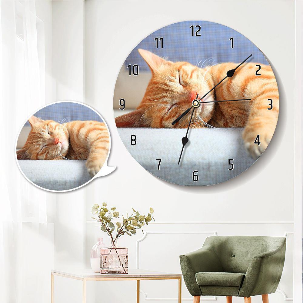 Photo Wall Clock Round Cute Cat