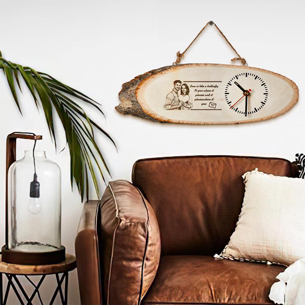 Costom Engraved Photo Timber Wall Clock Best Gift For Your Lover 12*32cm