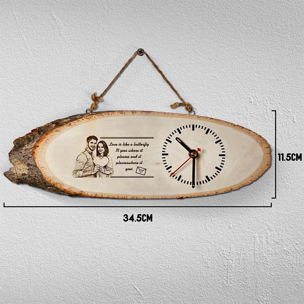 Costom Engraved Photo Timber Wall Clock Best Gift For Your Lover 12*32cm