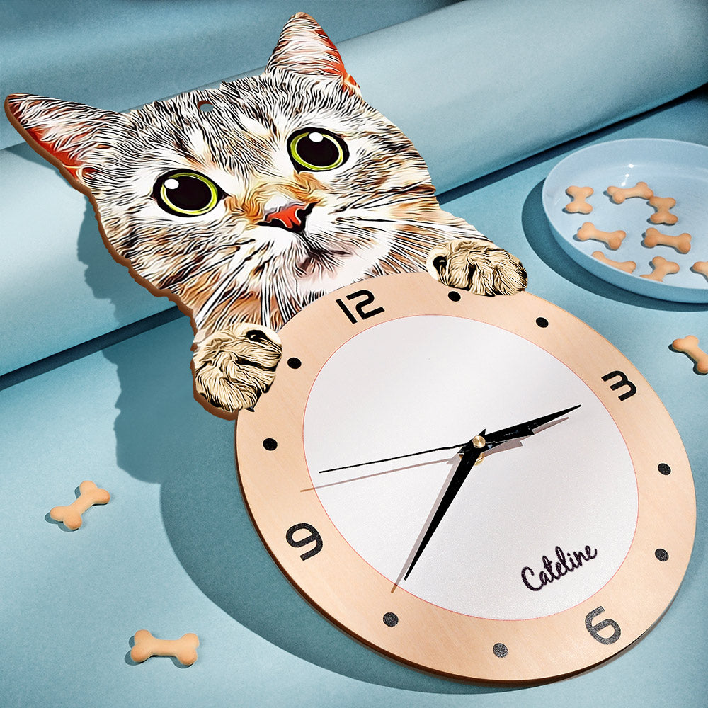 Custom Photo Clock Personalized Cat Face Home Decor Gifts for Pet Lover