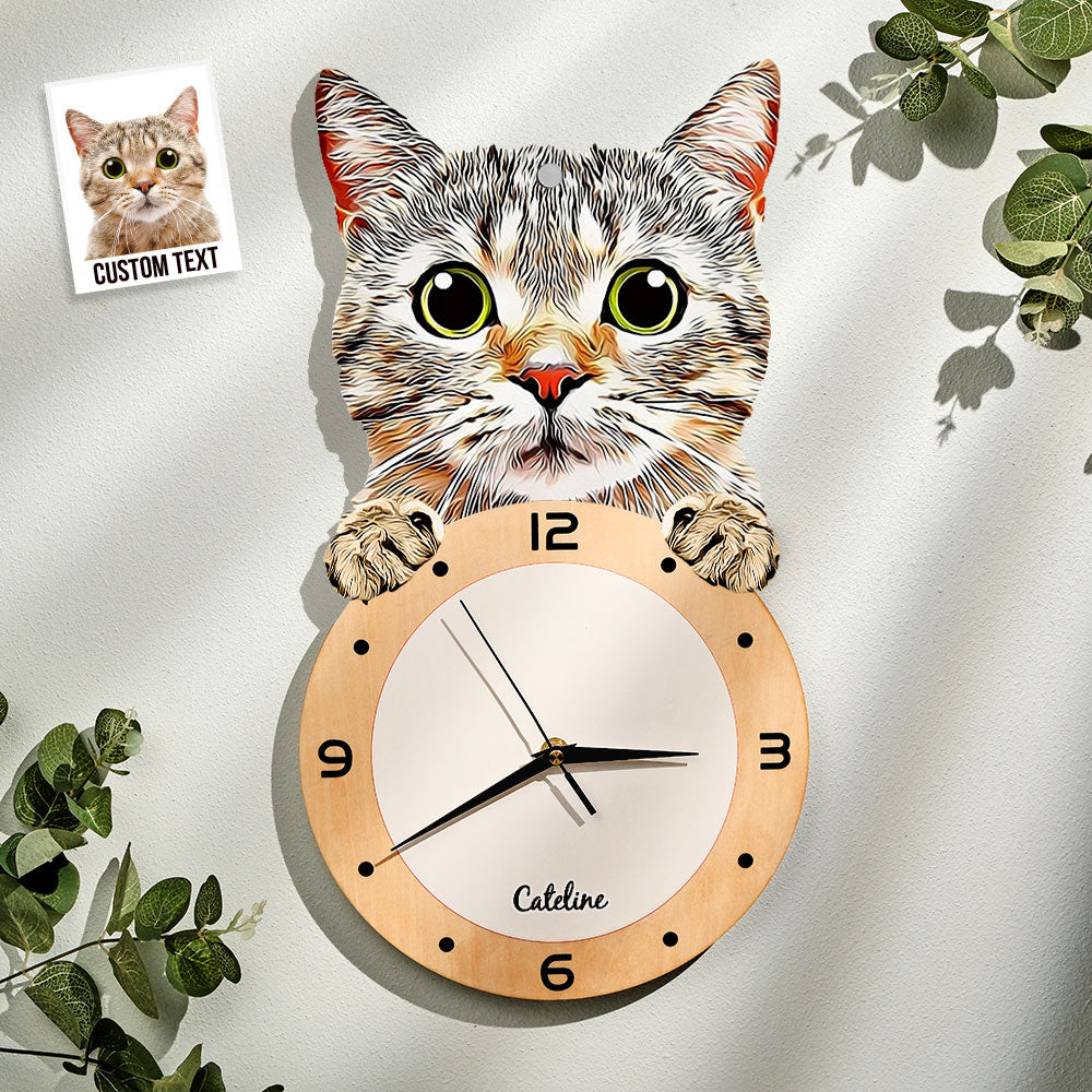 Custom Photo Clock Personalized Cat Face Home Decor Gifts for Pet Lover