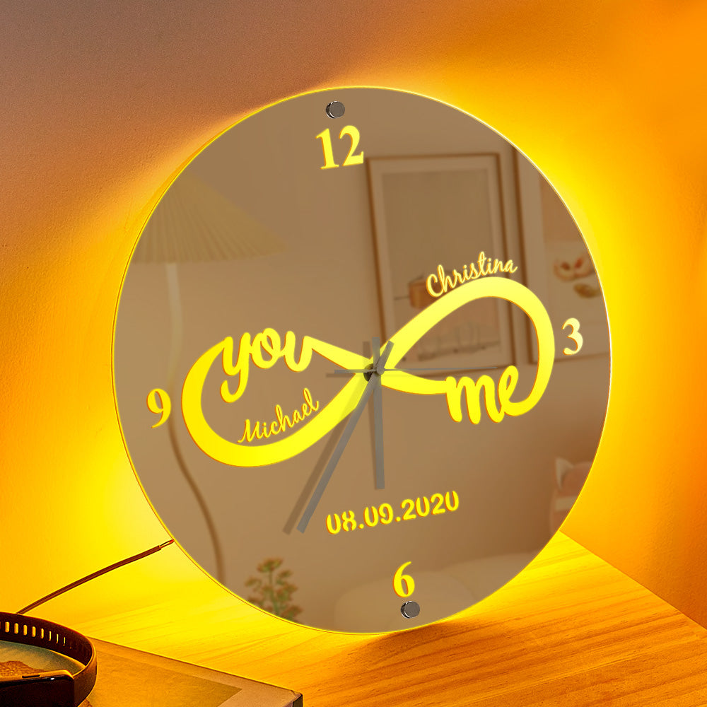 Custom Infinity Name Clock You & Me Personalized Date Mirror Light Wall Decor