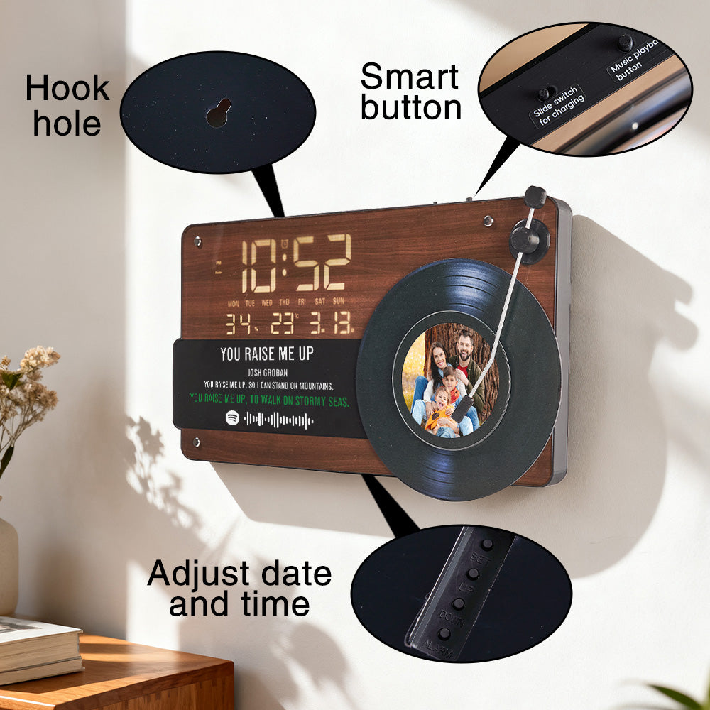 Custom Photo & Music Lyrics Vinyl Record Electronic Clock Wall Clock Decorative Painting Living Room Retro Clock Gift For Family
