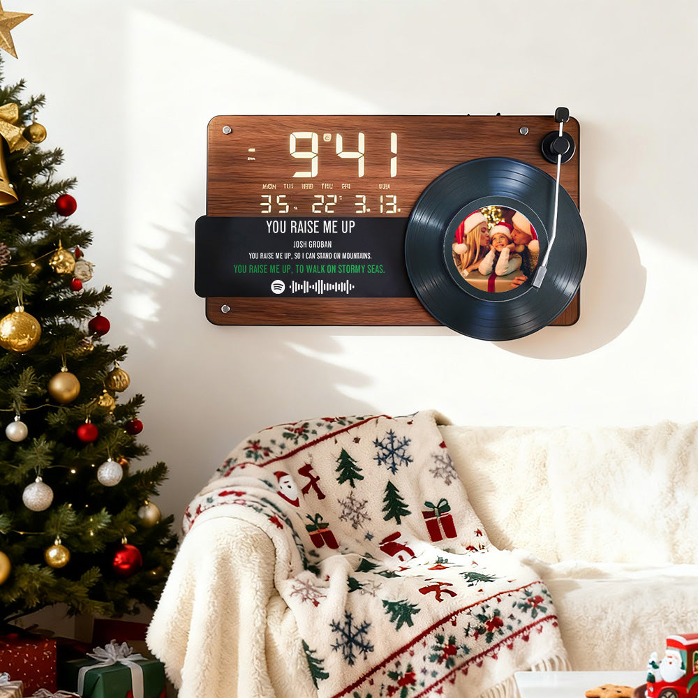 Custom Photo & Music Lyrics Vinyl Record Electronic Clock Wall Clock Decorative Painting Living Room Retro Clock Gift For Family