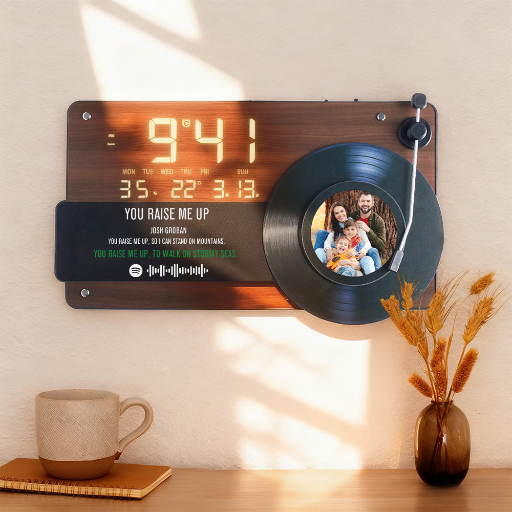 Custom Photo & Music Lyrics Vinyl Record Electronic Clock Wall Clock Decorative Painting Living Room Retro Clock Gift For Family