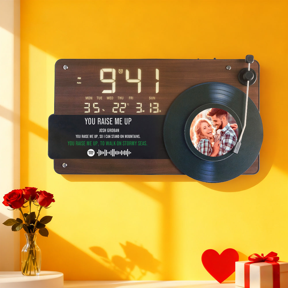 Custom Photo & Music Lyrics Vinyl Record Electronic Clock Wall Clock Decorative Painting Living Room Retro Clock Gift For Family