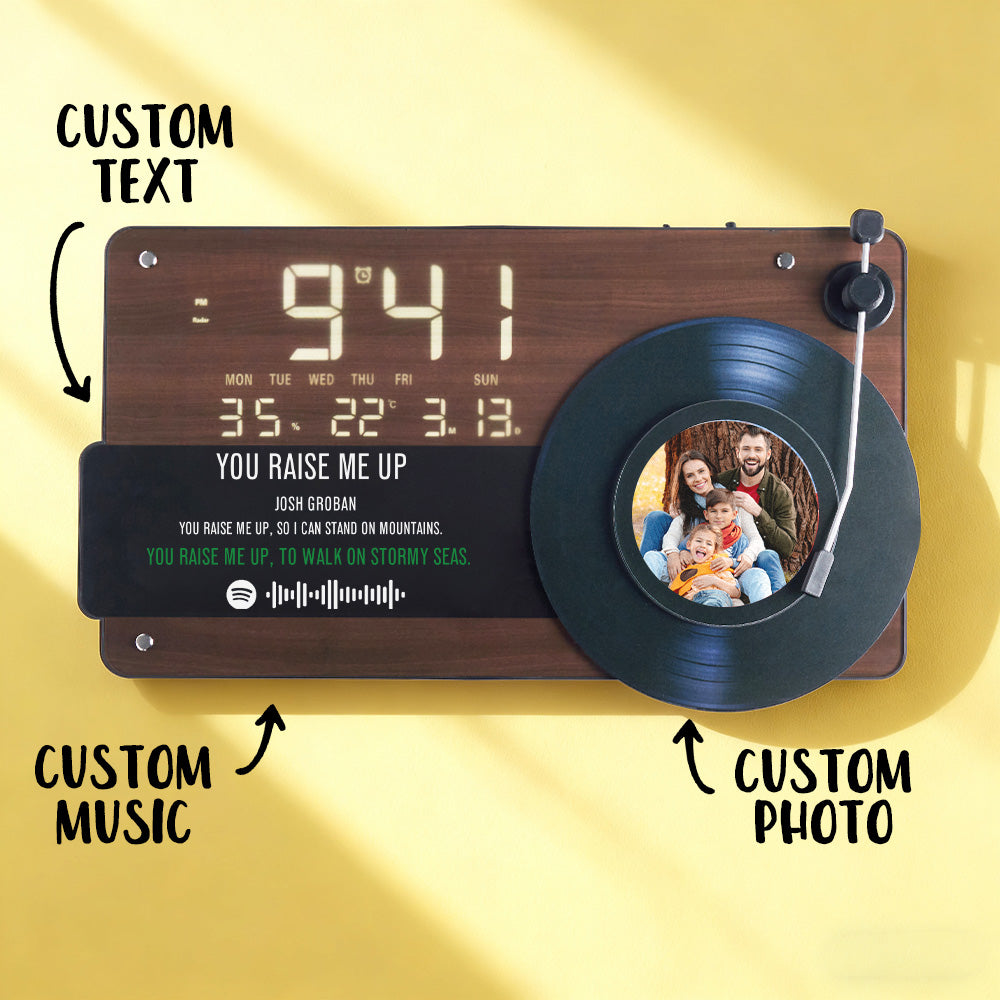Custom Photo & Music Lyrics Vinyl Record Electronic Clock Wall Clock Decorative Painting Living Room Retro Clock Gift For Family