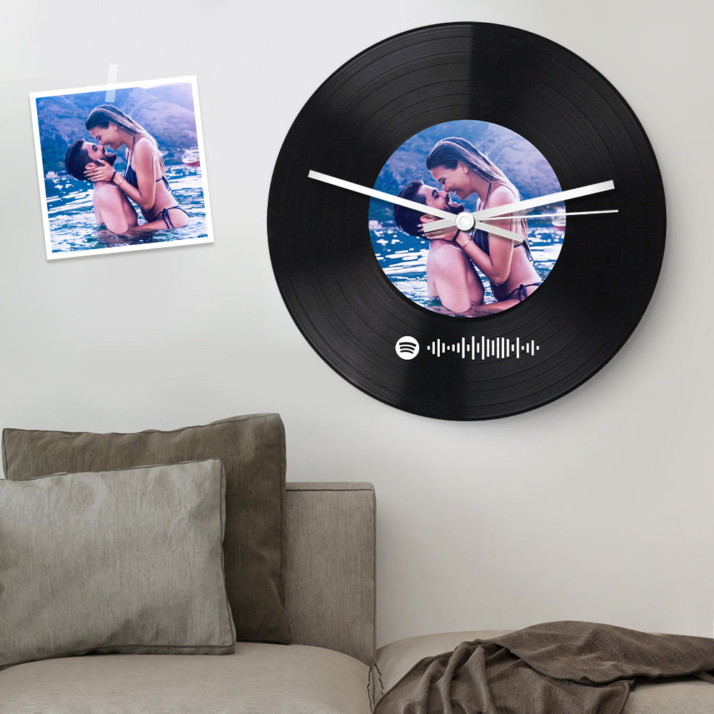 Custom Spotify Code Photo Clock Personalized Vinyl Record Clock Unique Home Decor Gifts