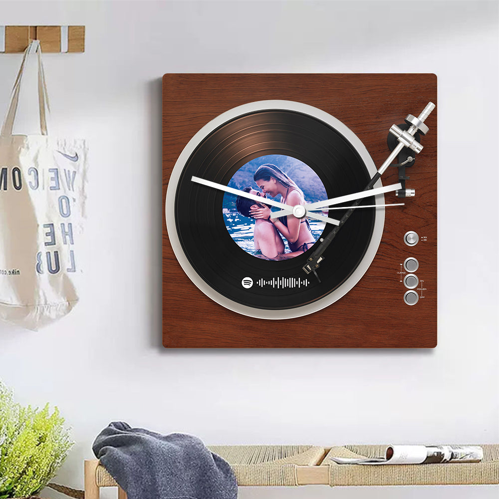 Custom Spotify Code Photo Square Clock Personalized Vinyl Record Clock Unique Home Decor Gifts
