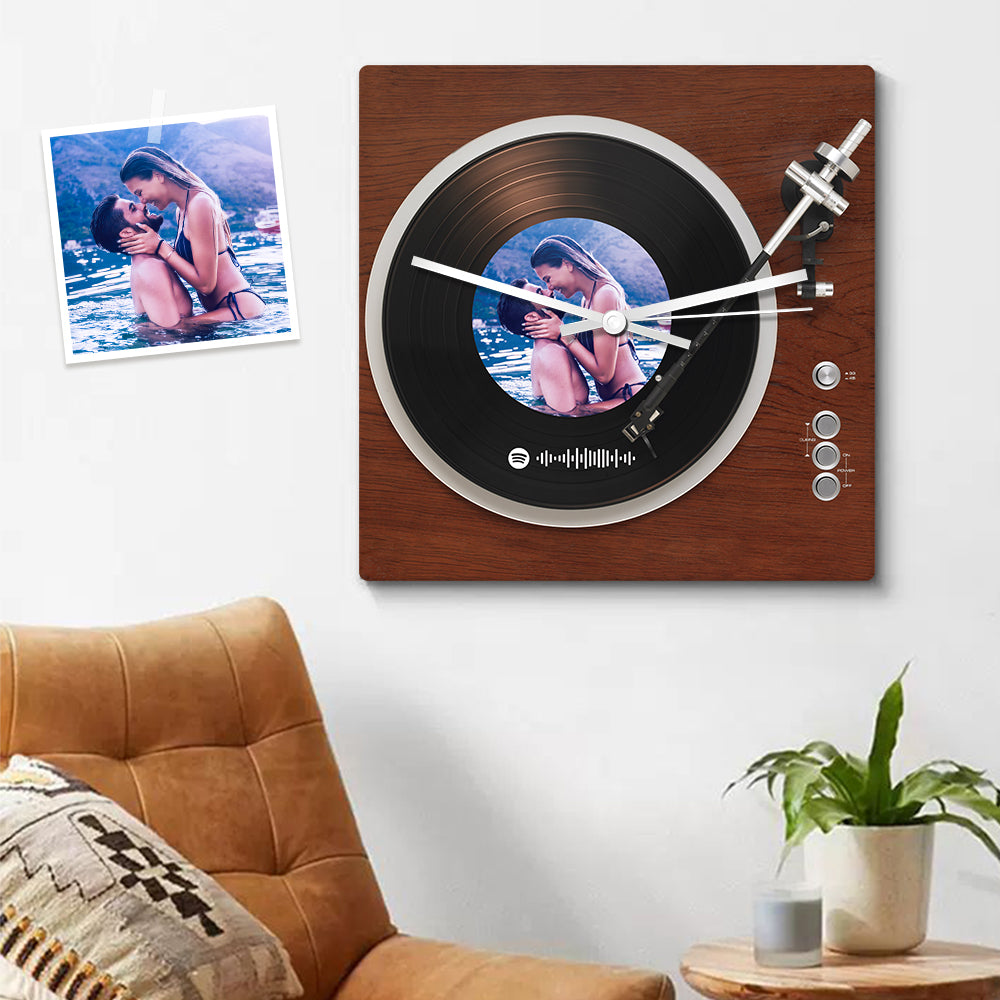 Custom Spotify Code Photo Square Clock Personalized Vinyl Record Clock Unique Home Decor Gifts