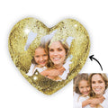 Custom Photo Magic Heart Sequins Pillow Gold