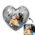 Custom Photo Magic Heart Sequins Pillow Silver