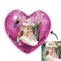 Custom Photo Magic Heart Sequins Pillow Purple