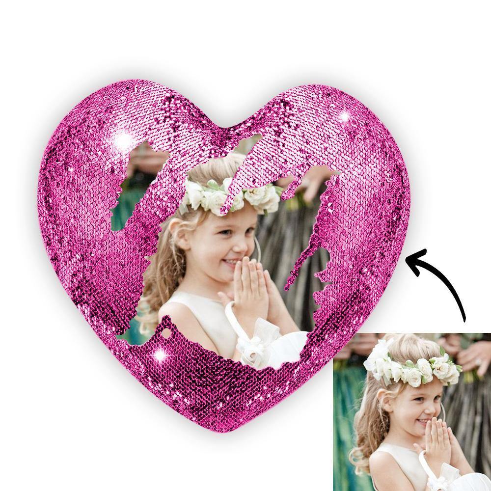 Custom Photo Magic Heart Sequins Pillow Purple