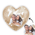 Custom Photo Magic Heart Sequins Pillow Champagne