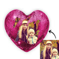 Custom Photo Magic Heart Sequins Pillow Pink