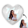 Custom Photo Magic Heart Sequins Pillow White